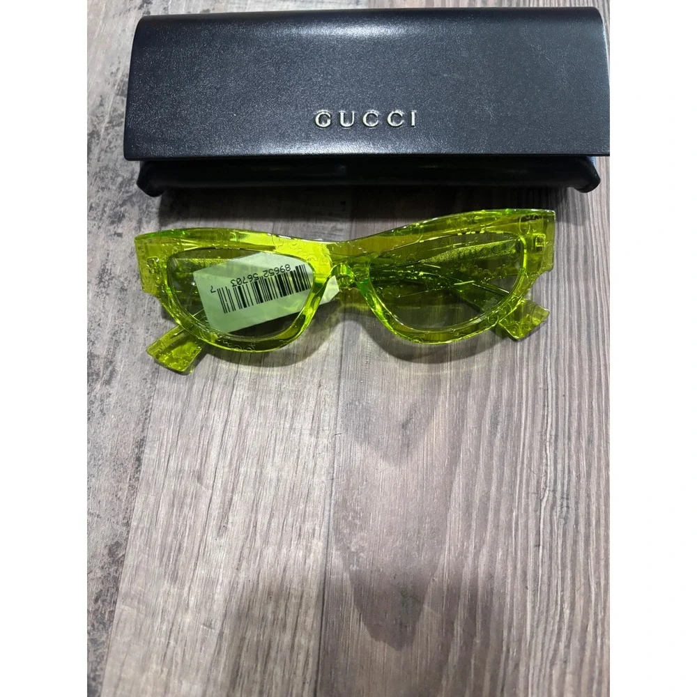 Gucci GG1134S Lime Green Monogram Cat Eye Sunglasses 53mm Italian Made NWT